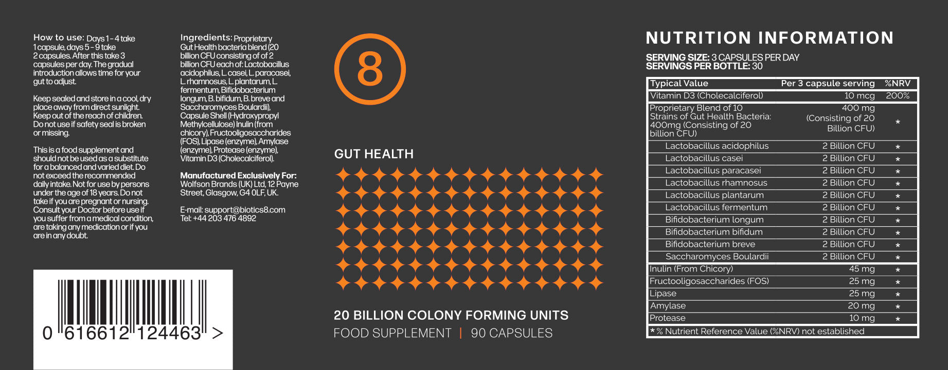 Biotics 8 Supplement Facts Label